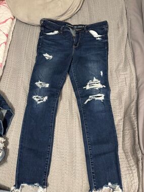 American Eagle Outfitters Dark Blue Ripped Skinny Jeans